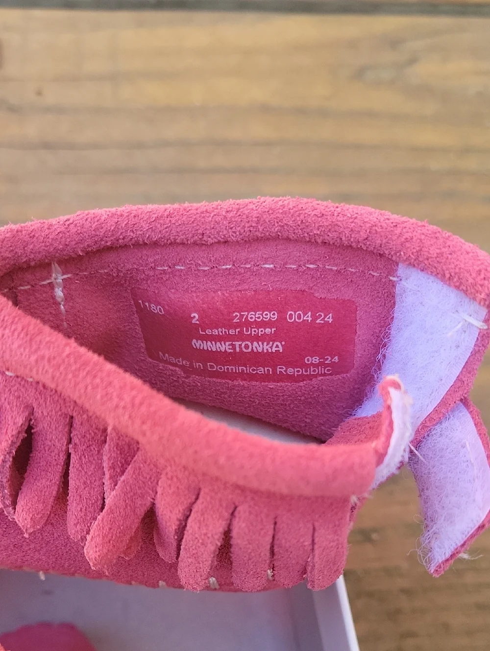 Minnetonka Pink Fringe Baby Moccasins